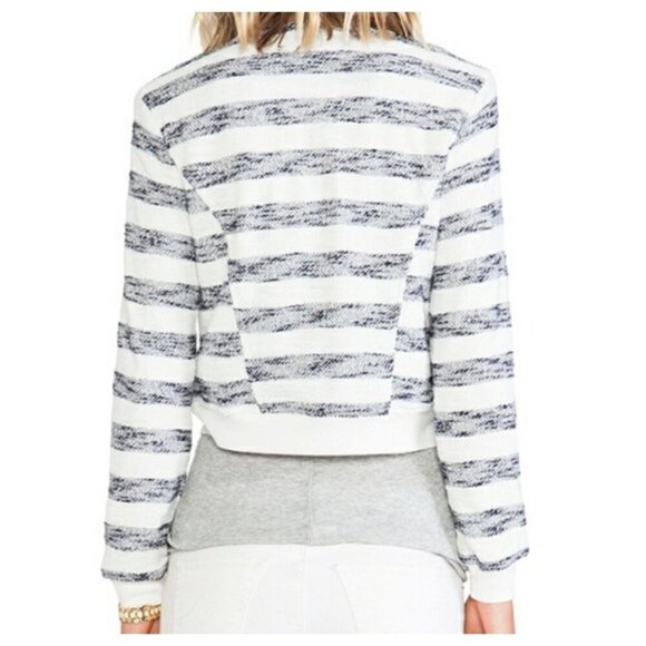 Sanctuary Asymmetric Zip Front Blue and White Striped Cropped Jacket Women's Lg - Picture 10 of 11